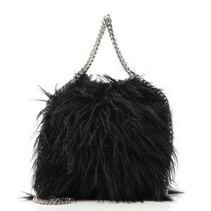 Stella McCartney Falabella Fold Over Crossbody Bag Faux Fur Mini Black